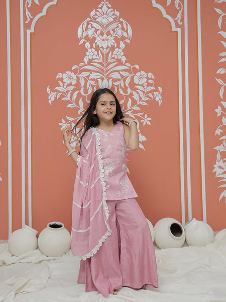 Powder Pink Kurta Palazzo Dupatta Set