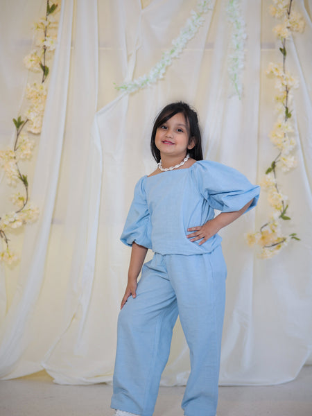 Powder Blue Cotton Slub Coord-set