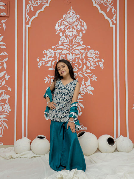 Rama Green Embroidered Design Kurta Palazzo Dupatta Set