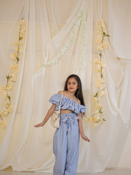 South Cotton Blue Striped Coord-set