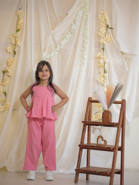 Baby Pink Cotton Crepe Crush Coord-set