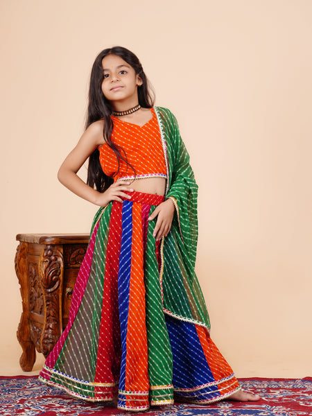 Orange Pachrangi Leheriya Lehenga Set
