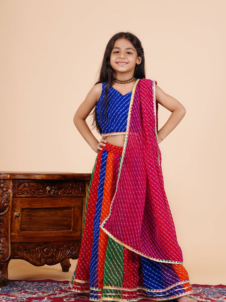 Blue Pachrangi Leheriya Lehenga Set