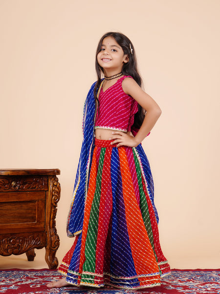 Pink Pachrangi Leheriya Lehenga Set