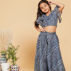 Blue Bandhani Doriya Crop top Skirt set