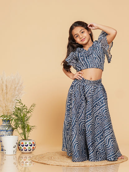 Blue Bandhani Doriya Crop top Skirt set