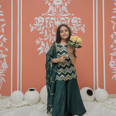 Green Multicolor Gota Design Kurta Palazzo Dupatta Set