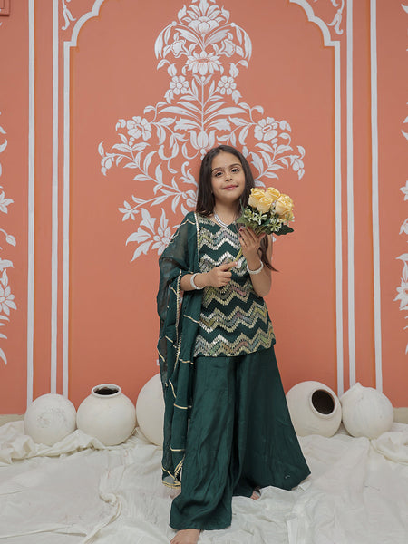 Green Multicolor Gota Design Kurta Palazzo Dupatta Set