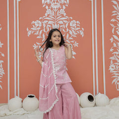 Powder Pink Kurta Palazzo Dupatta Set