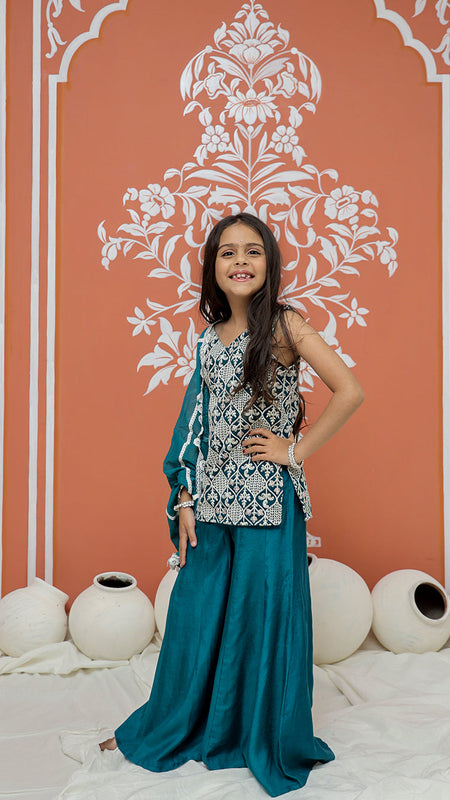 Rama Green Embroidered Design Kurta Palazzo Dupatta Set