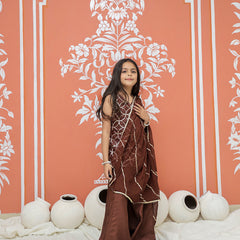 Brown Gota Sequin Design Kurta Palazzo Dupatta Set