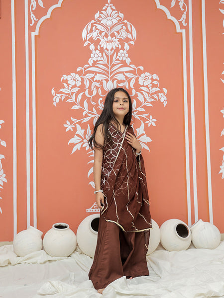 Brown Gota Sequin Design Kurta Palazzo Dupatta Set