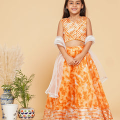 Orange Shibori Kota doriya Lehenga set