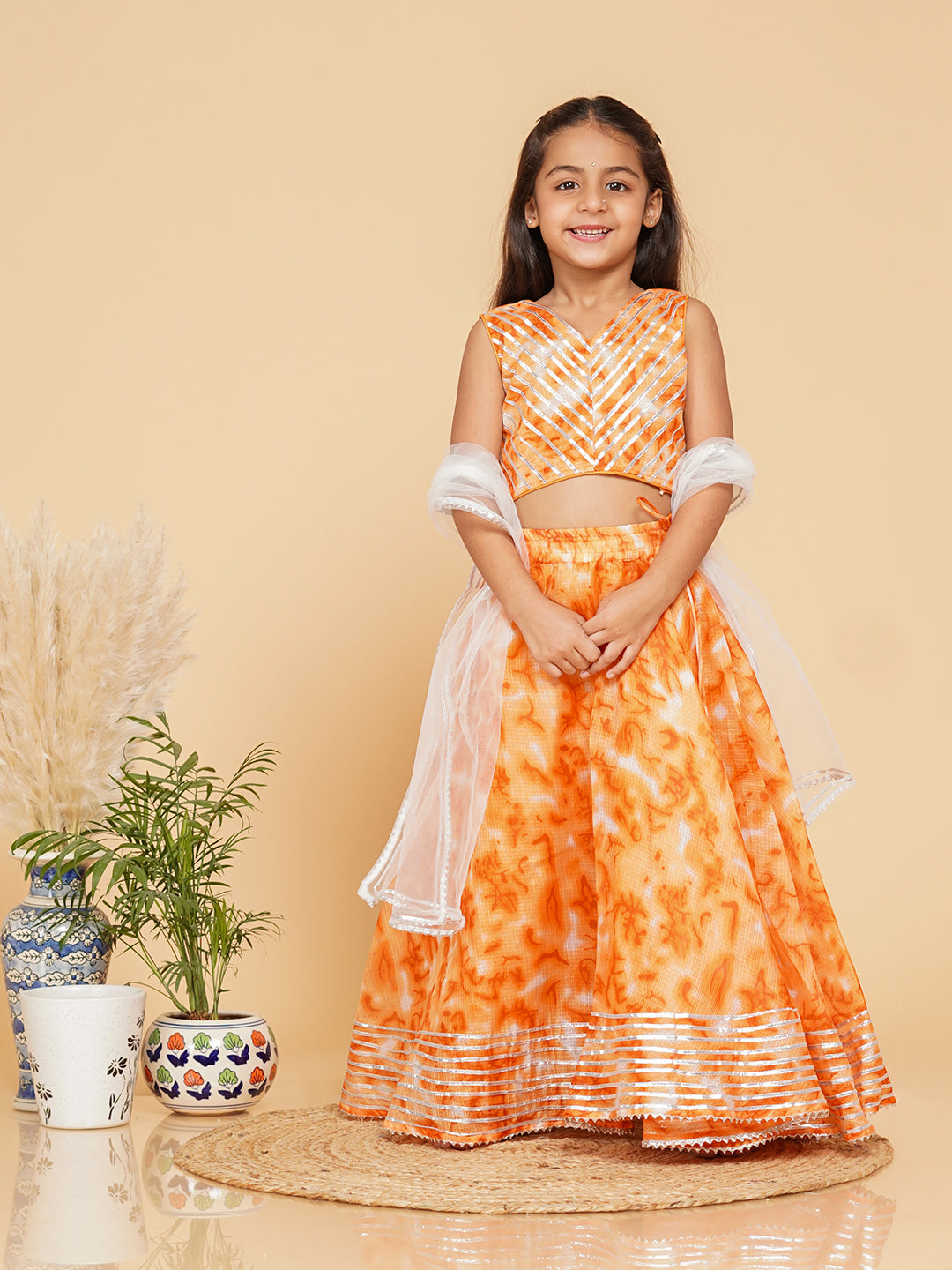 Orange Shibori Kota doriya Lehenga set