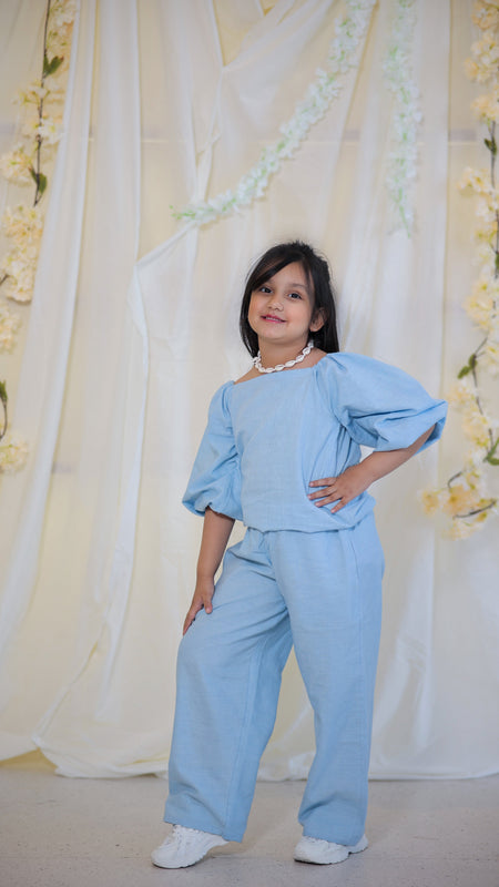 Powder Blue Cotton Slub Coord-set