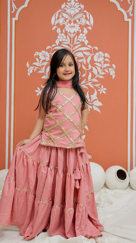 Baby Pink Kurti Lehenga set