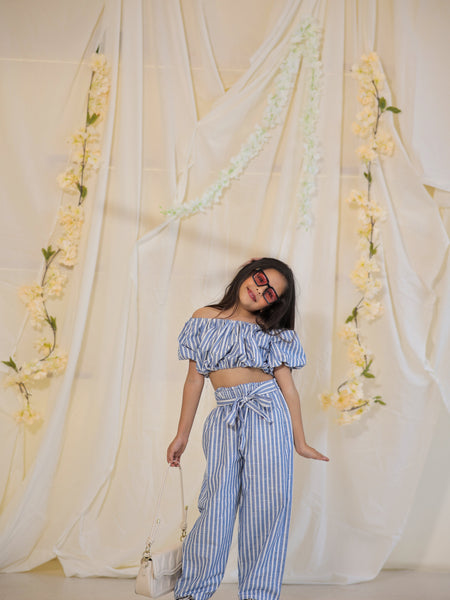 South Cotton Blue Striped Coord-set