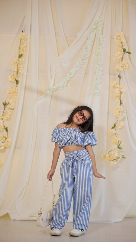 South Cotton Blue Striped Coord-set