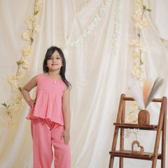 Baby Pink Cotton Crepe Crush Coord-set