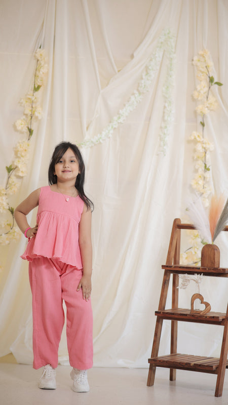 Baby Pink Cotton Crepe Crush Coord-set