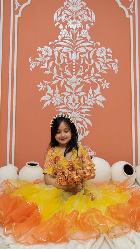 Yellow Multi colored Lehenga set