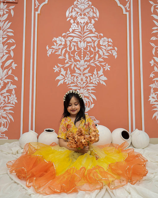 Yellow Multi colored Lehenga set