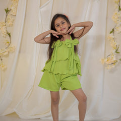 Bright Green Cotton Crepe Crush Coord-set