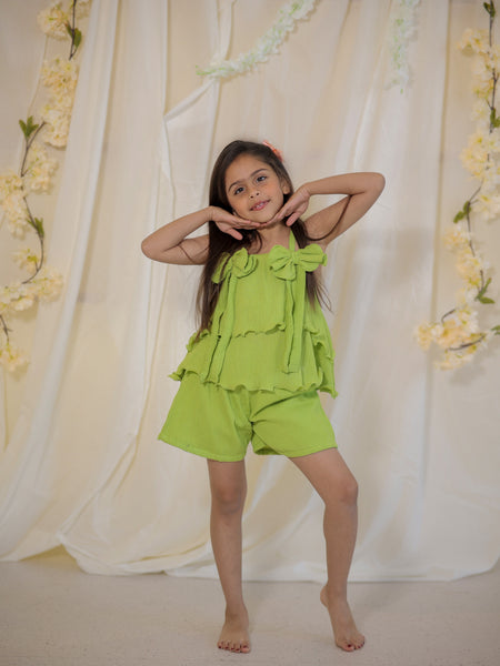 Bright Green Cotton Crepe Crush Coord-set