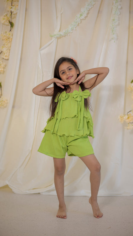 Bright Green Cotton Crepe Crush Coord-set