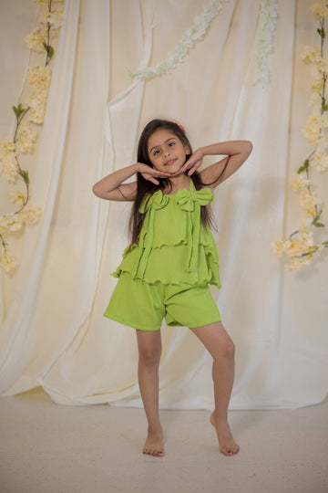 Bright Green Cotton Crepe Crush Coord-set
