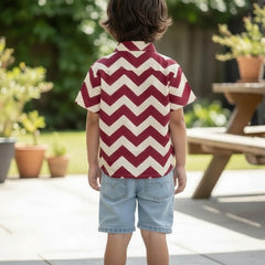 Classic Zigzag Printed Pure Cotton Half Sleeve Shirt for Kids (Cream/Pink)