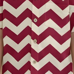 Classic Zigzag Printed Pure Cotton Half Sleeve Shirt for Kids (Cream/Pink)