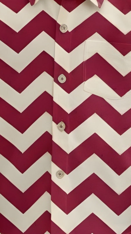 Classic Zigzag Printed Pure Cotton Half Sleeve Shirt for Kids (Cream/Pink)