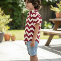 Classic Zigzag Printed Pure Cotton Half Sleeve Shirt for Kids (Cream/Pink)