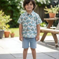 Kids Floral Printed Pure Cotton Half Sleeve Shirt
