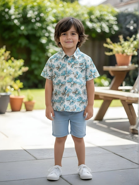 Kids Floral Printed Pure Cotton Half Sleeve Shirt