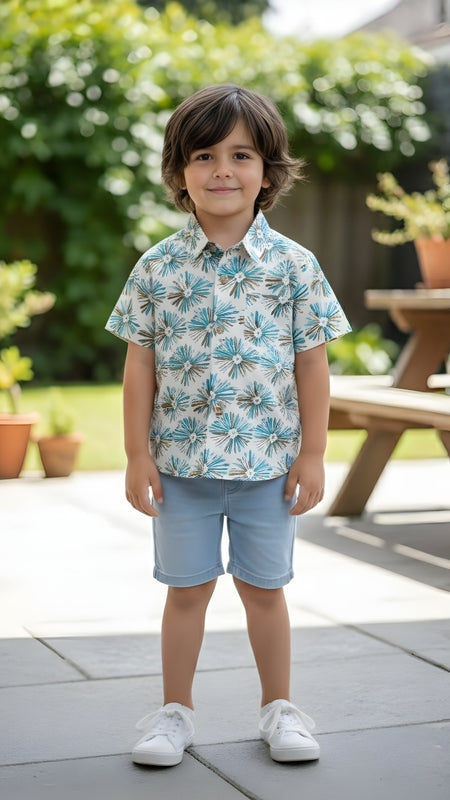 Kids Floral Printed Pure Cotton Half Sleeve Shirt