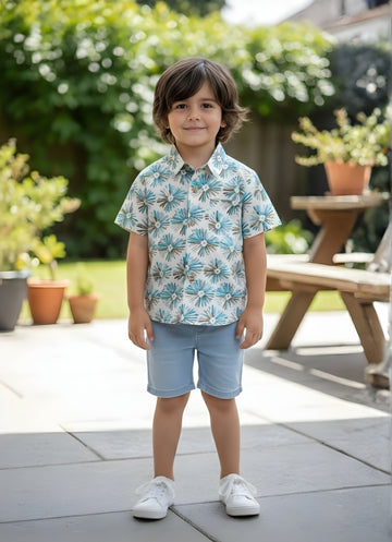 Kids Floral Printed Pure Cotton Half Sleeve Shirt