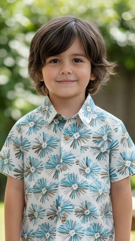 Kids Floral Printed Pure Cotton Half Sleeve Shirt