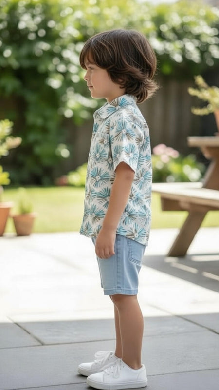 Kids Floral Printed Pure Cotton Half Sleeve Shirt