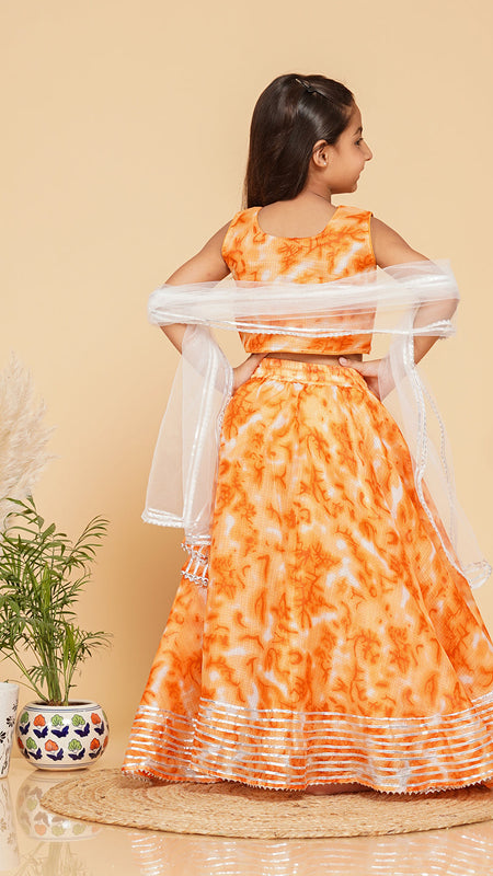 Orange Shibori Kota doriya Lehenga set