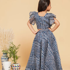 Blue Bandhani Doriya Crop top Skirt set