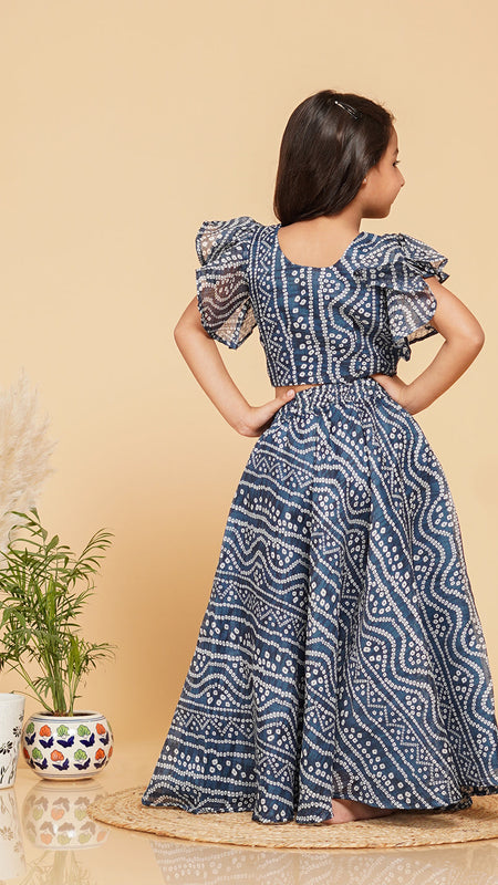 Blue Bandhani Doriya Crop top Skirt set