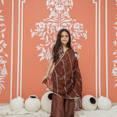Brown Gota Sequin Design Kurta Palazzo Dupatta Set