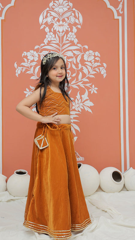 Rust Velvet Lehenga set
