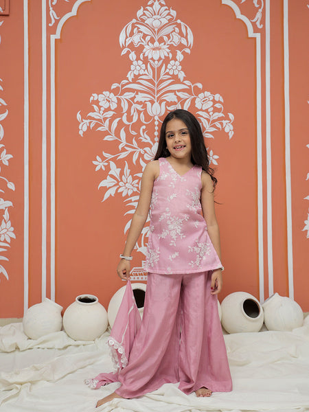 Powder Pink Kurta Palazzo Dupatta Set