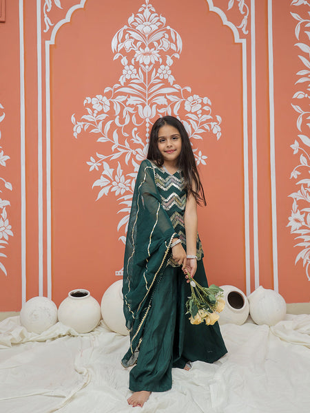 Green Multicolor Gota Design Kurta Palazzo Dupatta Set