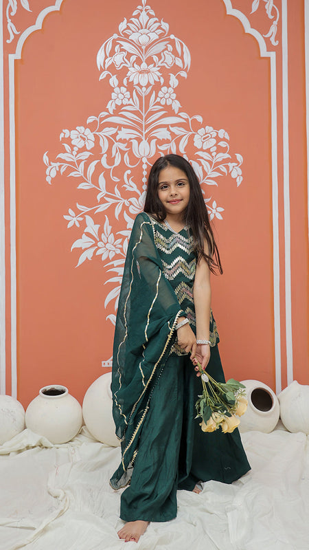 Green Multicolor Gota Design Kurta Palazzo Dupatta Set