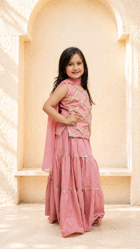 Baby Pink Kurti Lehenga set