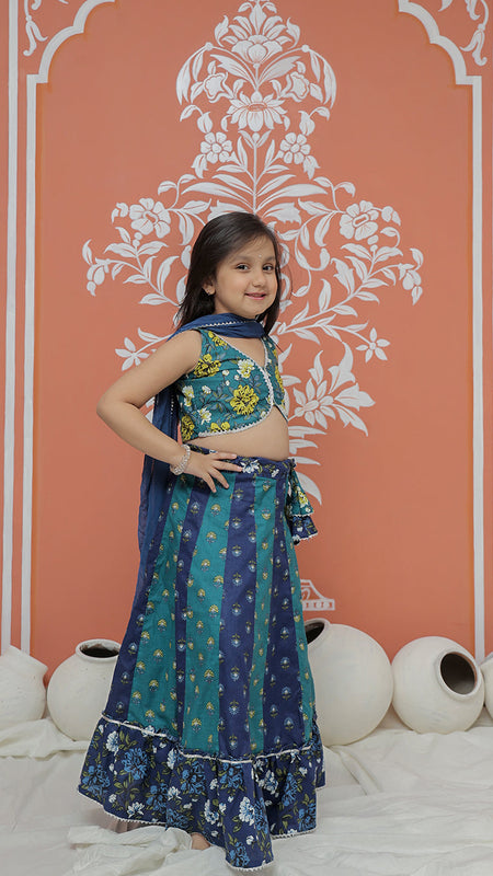 Teal colored Lehenga set